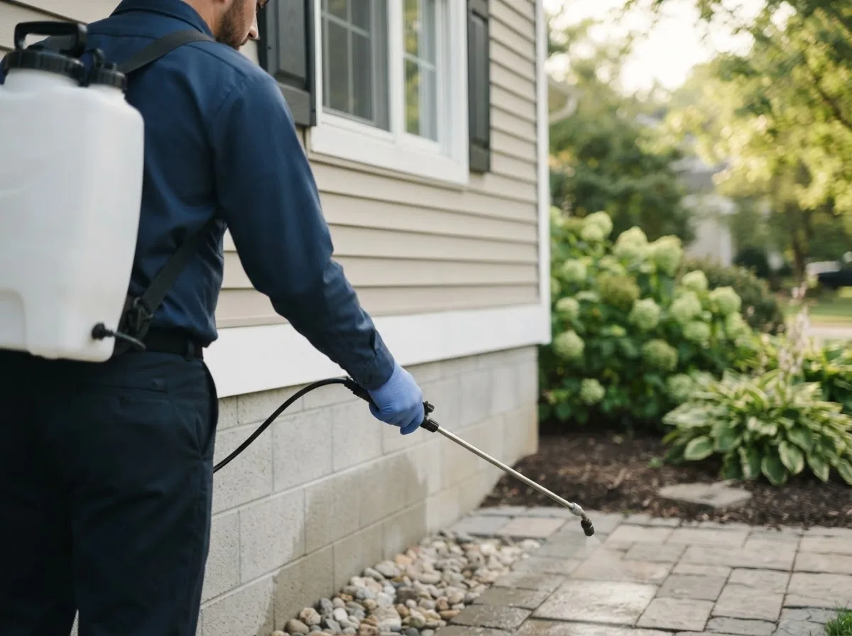 Pest control technician inspecting a home in Mullinville, KS